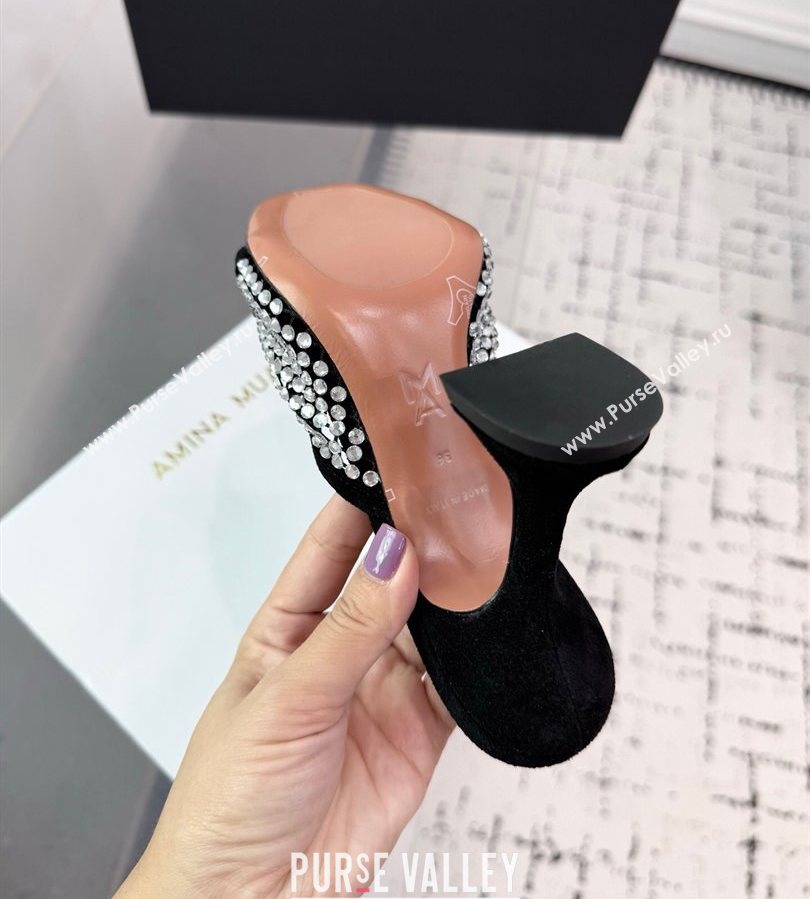 Amina Muaddi Lupita Mesh Heel Slides Sandal 9.5cm with Strass Black 2025 AM070901 (KER-250709044)