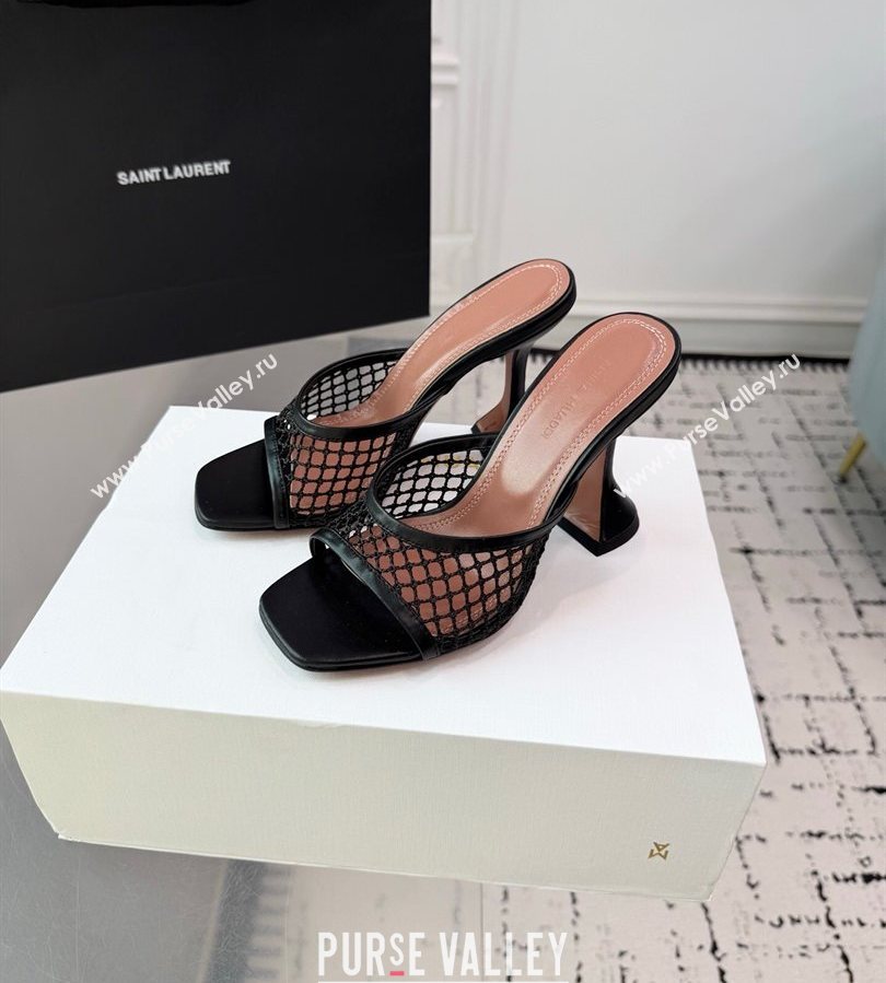 Amina Muaddi Lupita Mesh Heel Slides Sandal 9.5cm Black2 2025 AM070901 (KER-250709040)