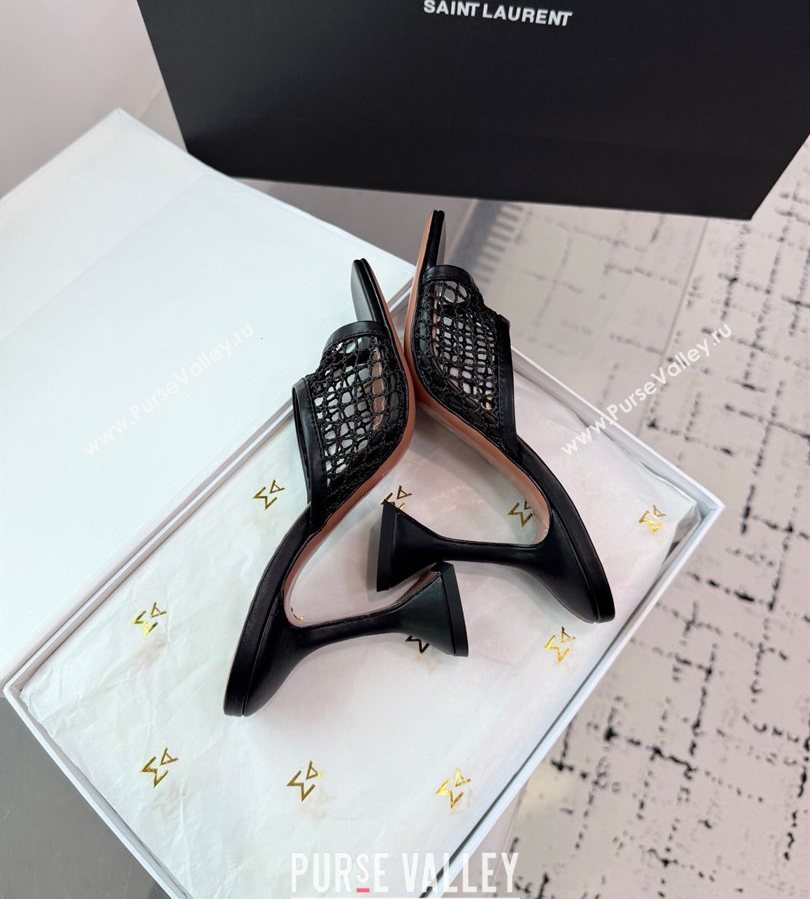 Amina Muaddi Lupita Mesh Heel Slides Sandal 9.5cm Black2 2025 AM070901 (KER-250709040)