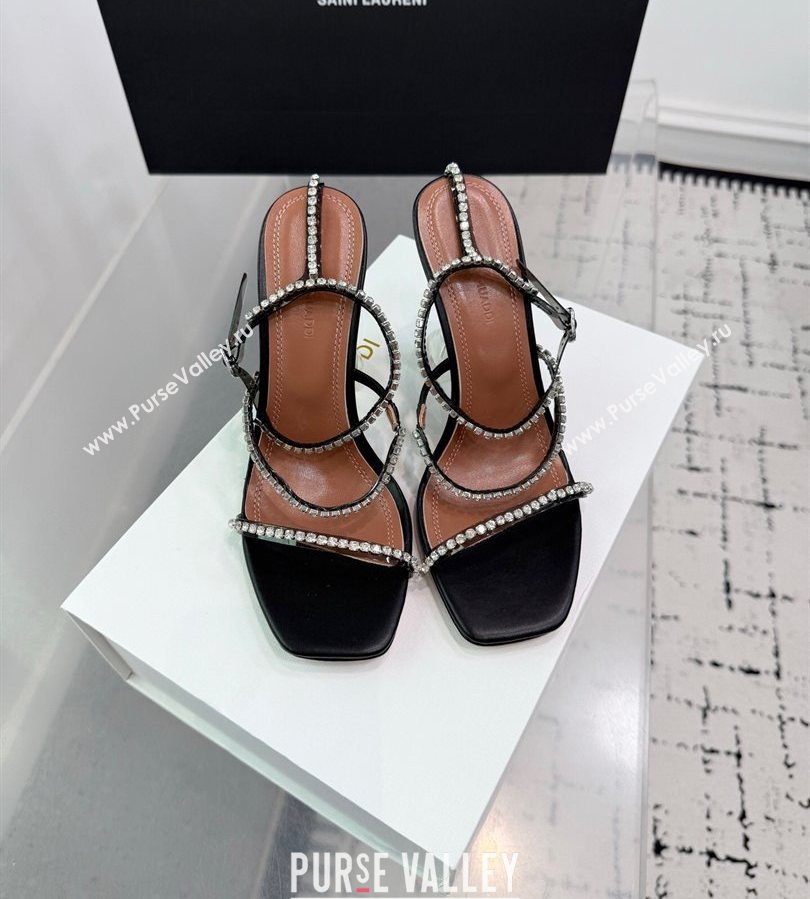 Amina Muaddi Glid Ankle Strap Sandals 9.5cm in PVC and Leather with Strass Black 2025 AM070902 (KER-250709047)