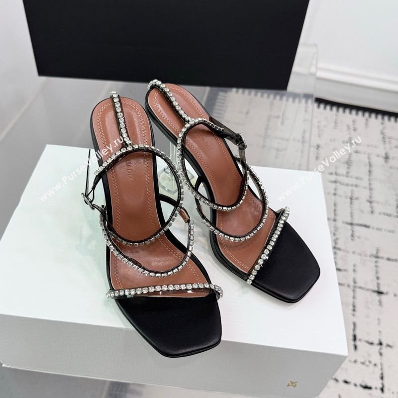 Amina Muaddi Glid Ankle Strap Sandals 9.5cm in PVC and Leather with Strass Black 2025 AM070902 (KER-250709047)