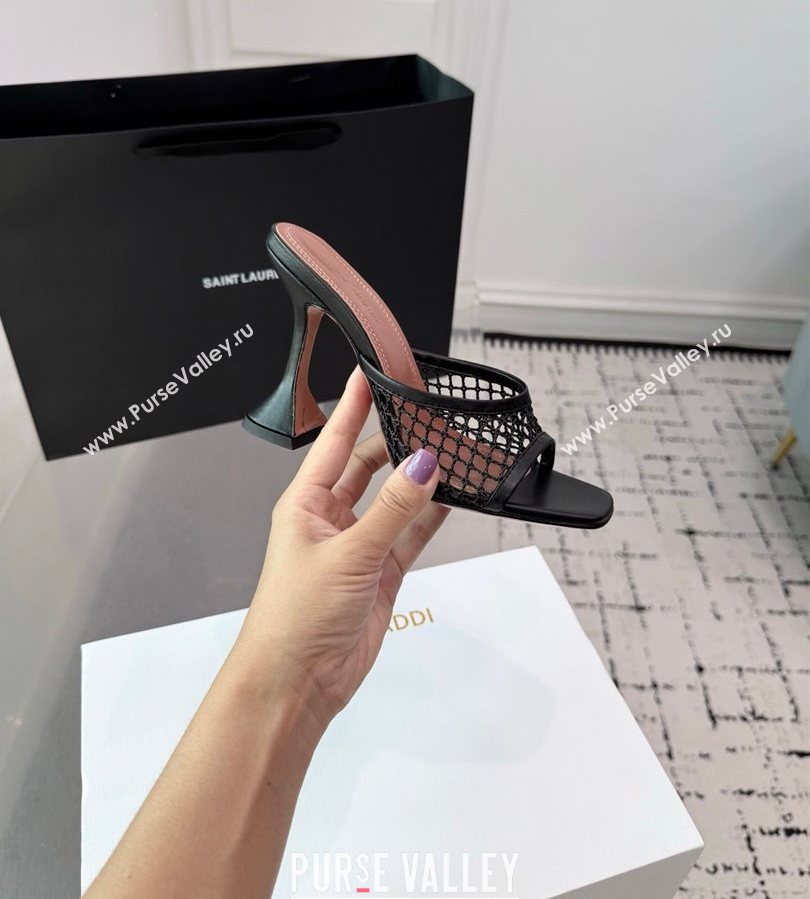 Amina Muaddi Lupita Mesh Heel Slides Sandal 9.5cm Black2 2025 AM070901 (KER-250709040)