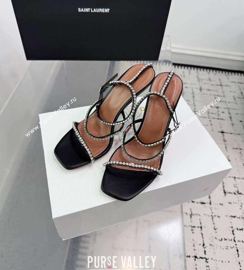 Amina Muaddi Glid Ankle Strap Sandals 9.5cm in PVC and Leather with Strass Black 2025 AM070902 (KER-250709047)