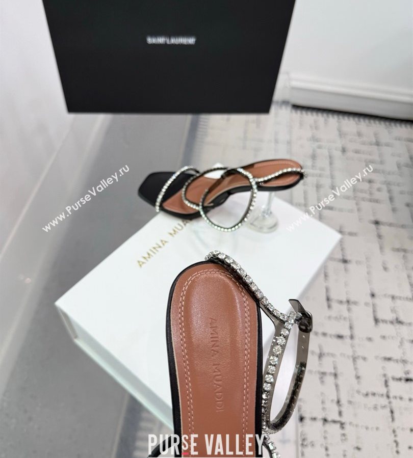 Amina Muaddi Glid Ankle Strap Sandals 9.5cm in PVC and Leather with Strass Black 2025 AM070902 (KER-250709047)