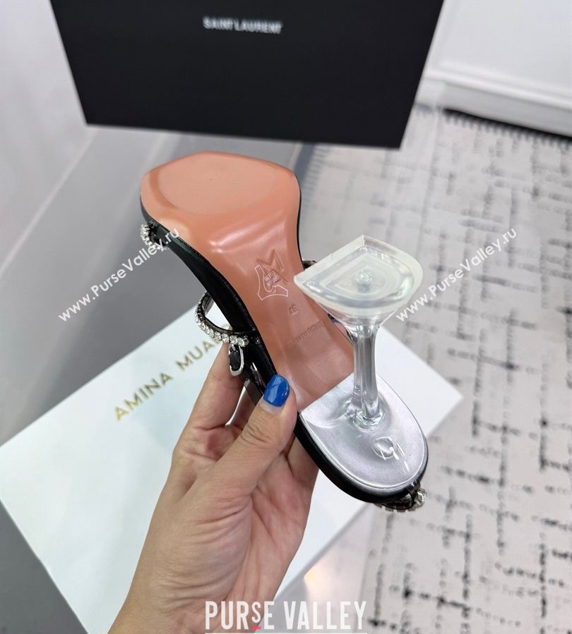 Amina Muaddi Glid Ankle Strap Sandals 9.5cm in PVC and Leather with Strass Black 2025 AM070902 (KER-250709047)