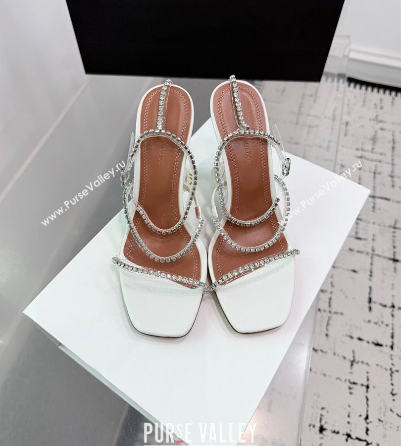 Amina Muaddi Glid Ankle Strap Sandals 9.5cm in PVC and Leather with Strass White 2025 AM070902 (KER-250709048)