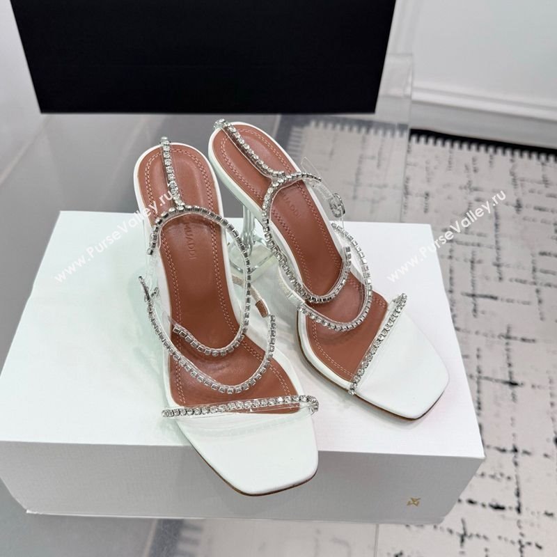 Amina Muaddi Glid Ankle Strap Sandals 9.5cm in PVC and Leather with Strass White 2025 AM070902 (KER-250709048)