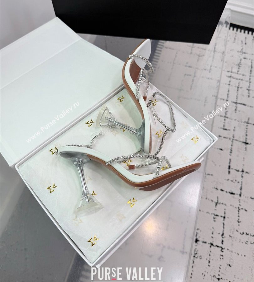 Amina Muaddi Glid Ankle Strap Sandals 9.5cm in PVC and Leather with Strass White 2025 AM070902 (KER-250709048)