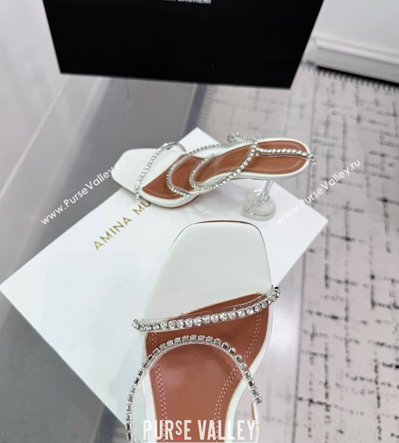 Amina Muaddi Glid Ankle Strap Sandals 9.5cm in PVC and Leather with Strass White 2025 AM070902 (KER-250709048)