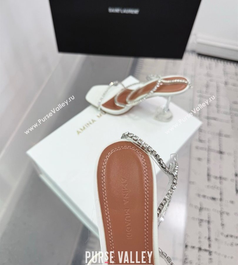 Amina Muaddi Glid Ankle Strap Sandals 9.5cm in PVC and Leather with Strass White 2025 AM070902 (KER-250709048)