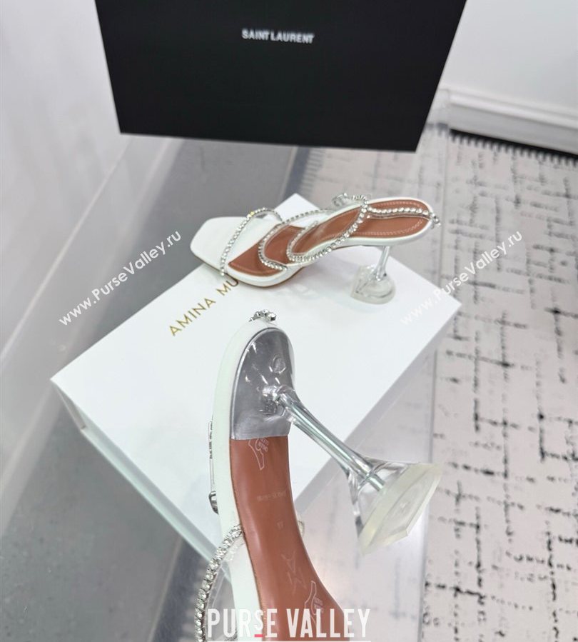 Amina Muaddi Glid Ankle Strap Sandals 9.5cm in PVC and Leather with Strass White 2025 AM070902 (KER-250709048)