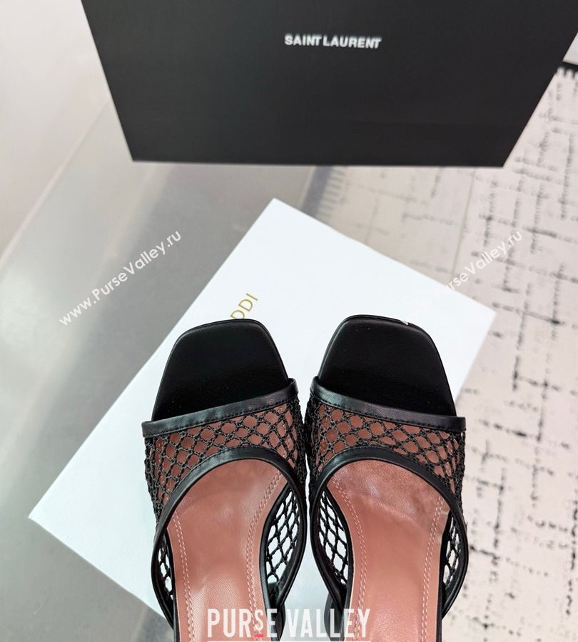 Amina Muaddi Lupita Mesh Heel Slides Sandal 9.5cm Black2 2025 AM070901 (KER-250709040)