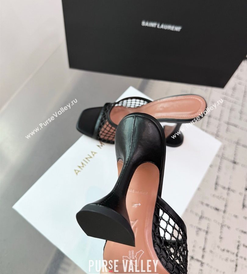 Amina Muaddi Lupita Mesh Heel Slides Sandal 9.5cm Black2 2025 AM070901 (KER-250709040)