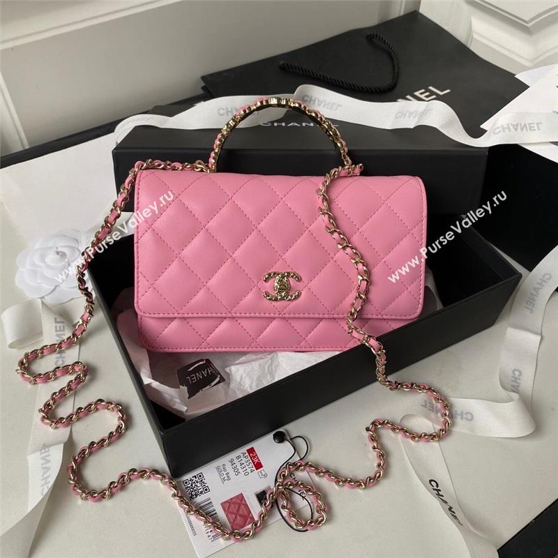 Chanel Lambskin Wallet on Chain WOC with Bloom Handle AP3574 Pink 2023 (yezi-231020002)