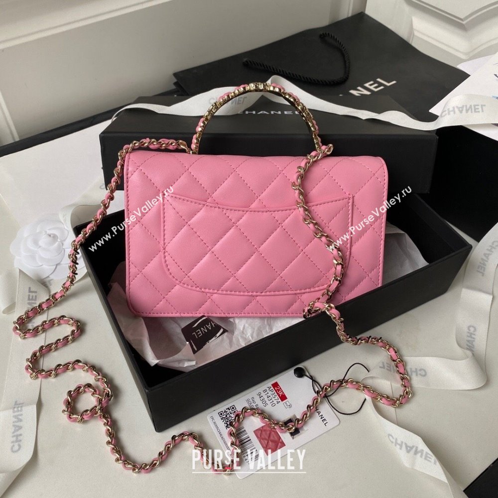 Chanel Lambskin Wallet on Chain WOC with Bloom Handle AP3574 Pink 2023 (yezi-231020002)