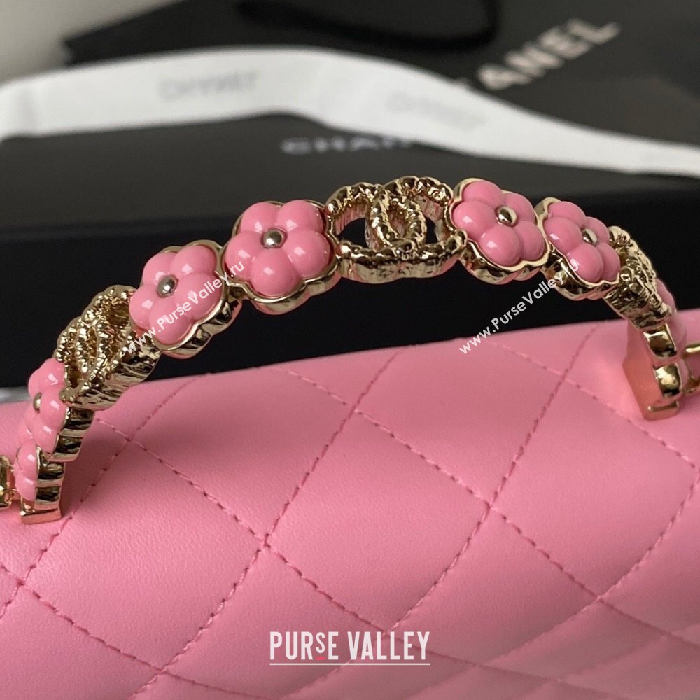 Chanel Lambskin Wallet on Chain WOC with Bloom Handle AP3574 Pink 2023 (yezi-231020002)