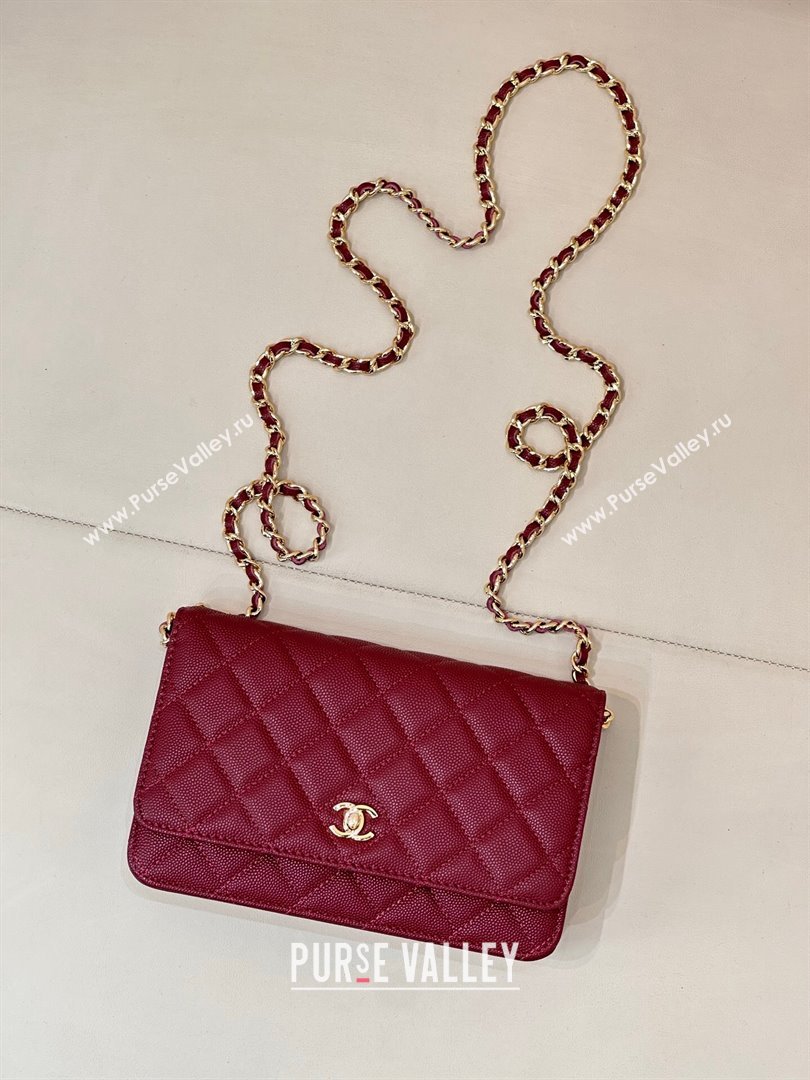 Chanel Grained Shiny Calfskin Classic Wallet on Chain WOC Dark Burgundy 2025 AP4241 (yezi-250703096)