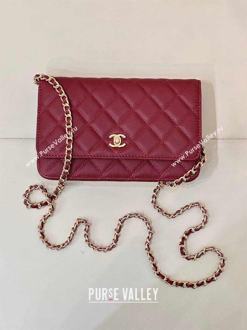 Chanel Grained Shiny Calfskin Classic Wallet on Chain WOC Dark Burgundy 2025 AP4241 (yezi-250703096)
