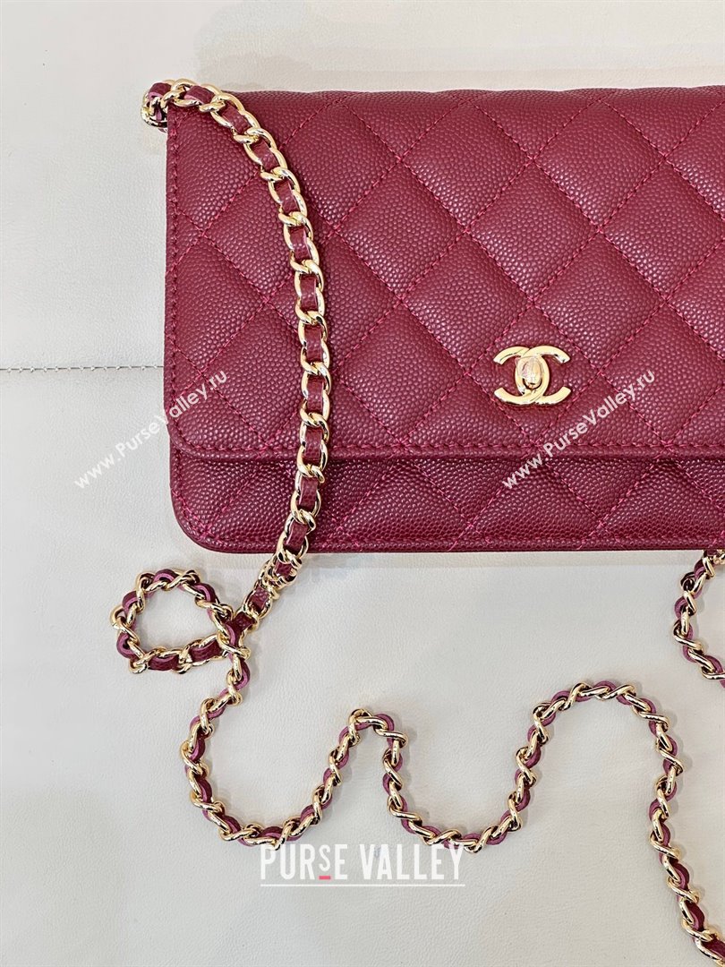 Chanel Grained Shiny Calfskin Classic Wallet on Chain WOC Dark Burgundy 2025 AP4241 (yezi-250703096)