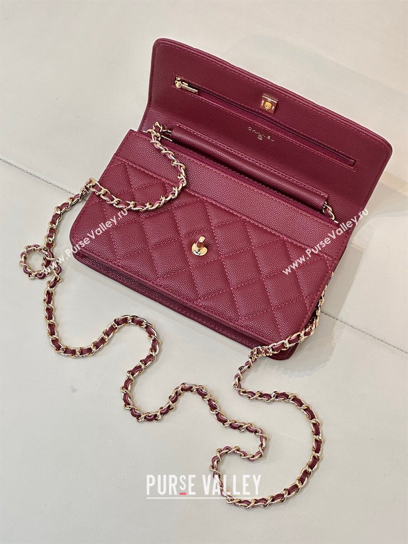 Chanel Grained Shiny Calfskin Classic Wallet on Chain WOC Dark Burgundy 2025 AP4241 (yezi-250703096)