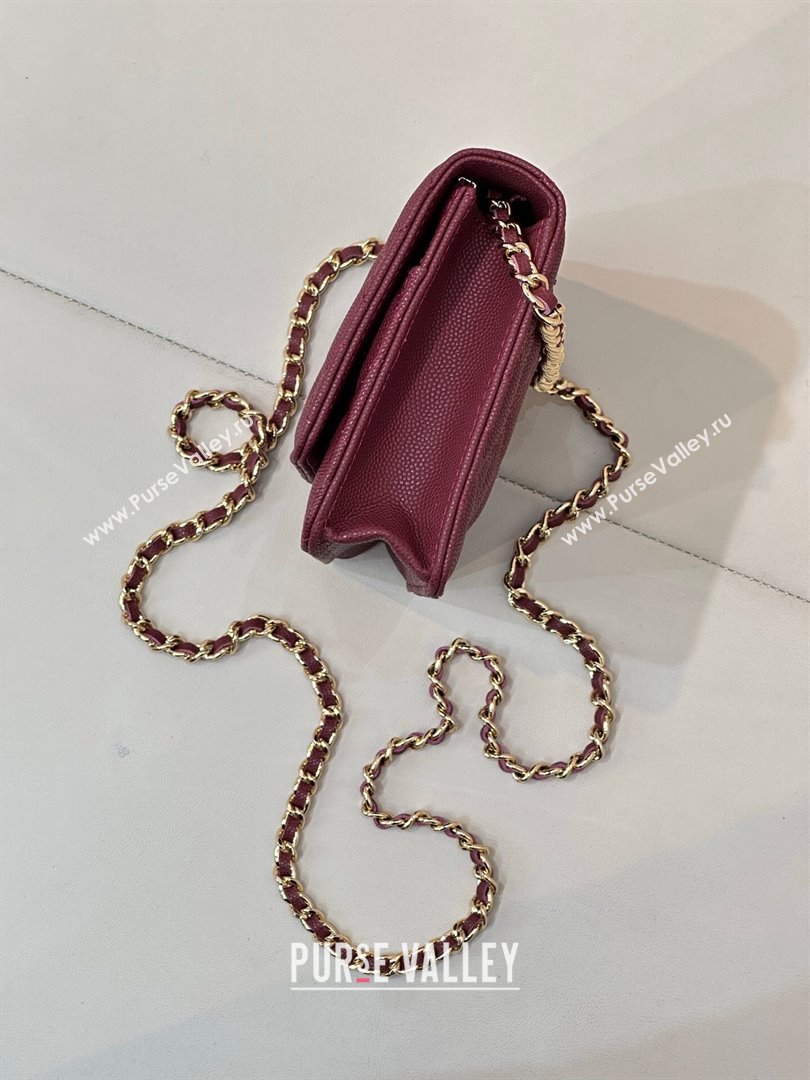 Chanel Grained Shiny Calfskin Classic Wallet on Chain WOC Dark Burgundy 2025 AP4241 (yezi-250703096)