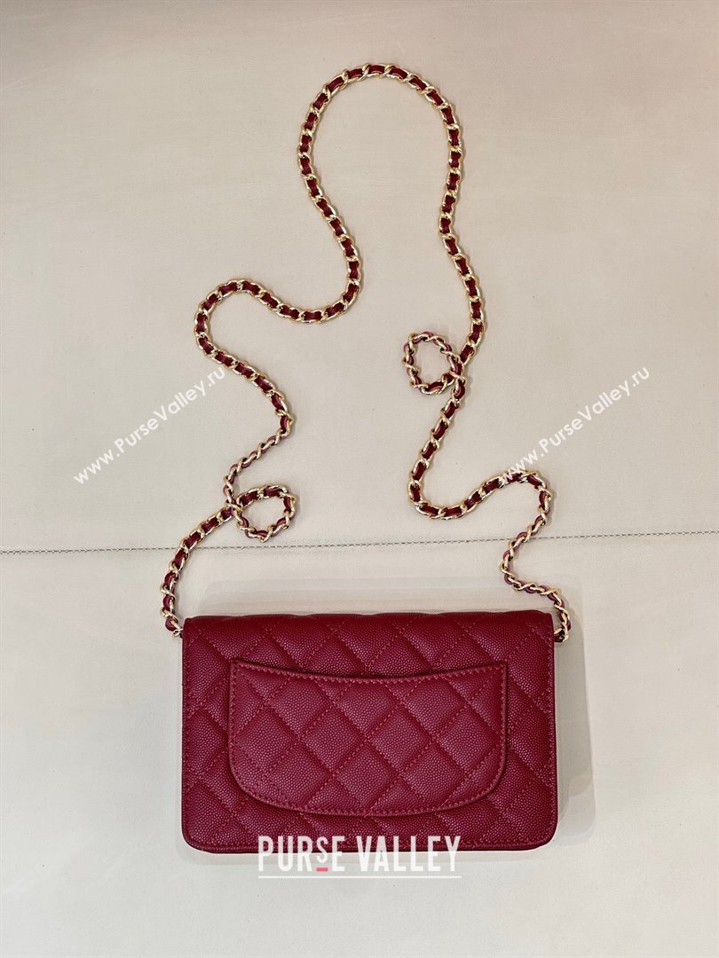 Chanel Grained Shiny Calfskin Classic Wallet on Chain WOC Dark Burgundy 2025 AP4241 (yezi-250703096)