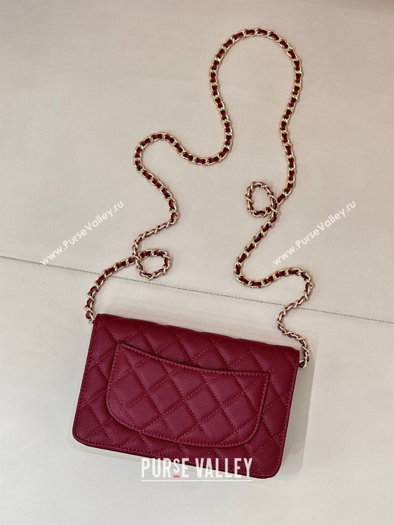 Chanel Grained Shiny Calfskin Classic Wallet on Chain WOC Dark Burgundy 2025 AP4241 (yezi-250703096)