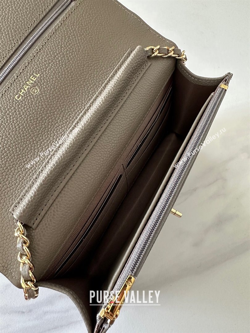 Chanel Grained Shiny Calfskin Classic Wallet on Chain WOC Grey/Gold AP4241 (yezi-250703097)