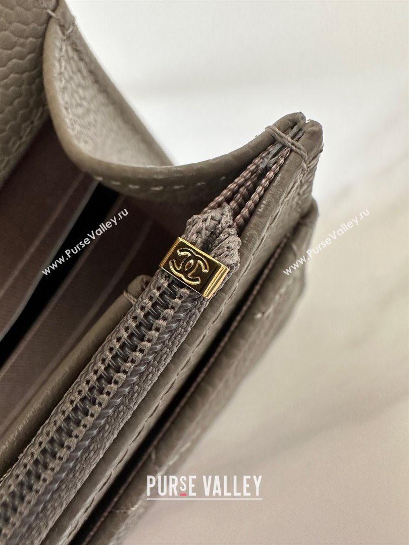 Chanel Grained Shiny Calfskin Classic Wallet on Chain WOC Grey/Gold AP4241 (yezi-250703097)