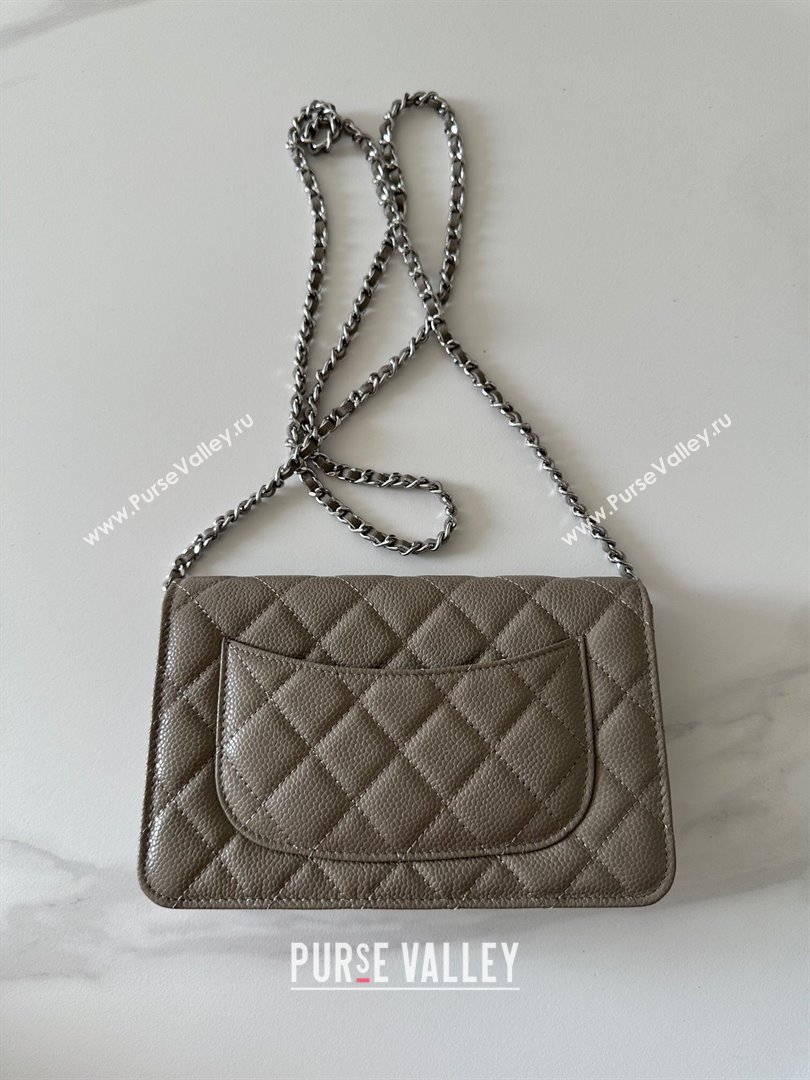 Chanel Grained Shiny Calfskin Classic Wallet on Chain WOC Grey/Silver 2025 AP4241 (yezi-250703098)