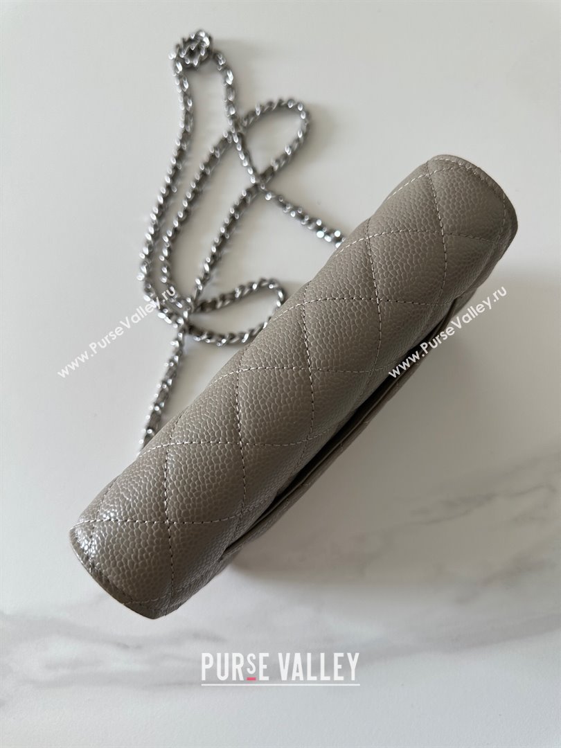Chanel Grained Shiny Calfskin Classic Wallet on Chain WOC Grey/Silver 2025 AP4241 (yezi-250703098)
