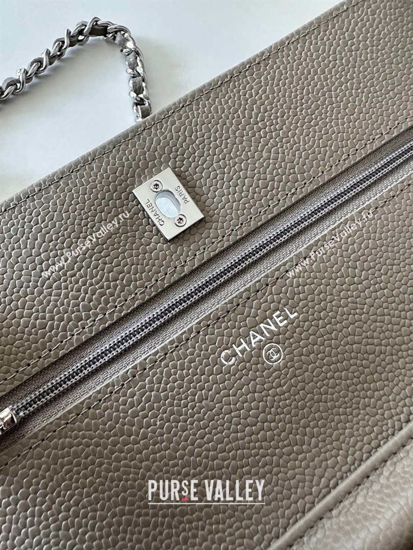 Chanel Grained Shiny Calfskin Classic Wallet on Chain WOC Grey/Silver 2025 AP4241 (yezi-250703098)