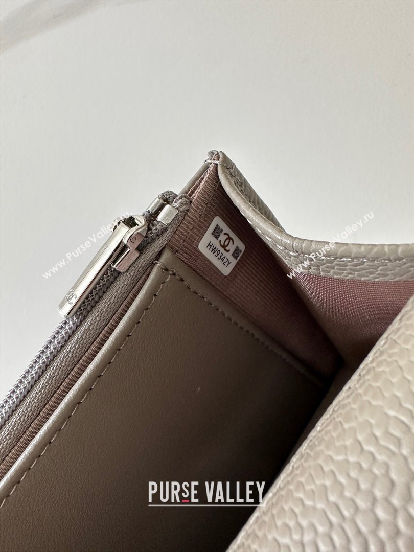 Chanel Grained Shiny Calfskin Classic Wallet on Chain WOC Grey/Silver 2025 AP4241 (yezi-250703098)