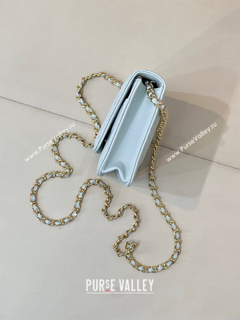Chanel Grained Shiny Calfskin Classic Wallet on Chain WOC Light Blue 2025 AP4241 (yezi-250703093)