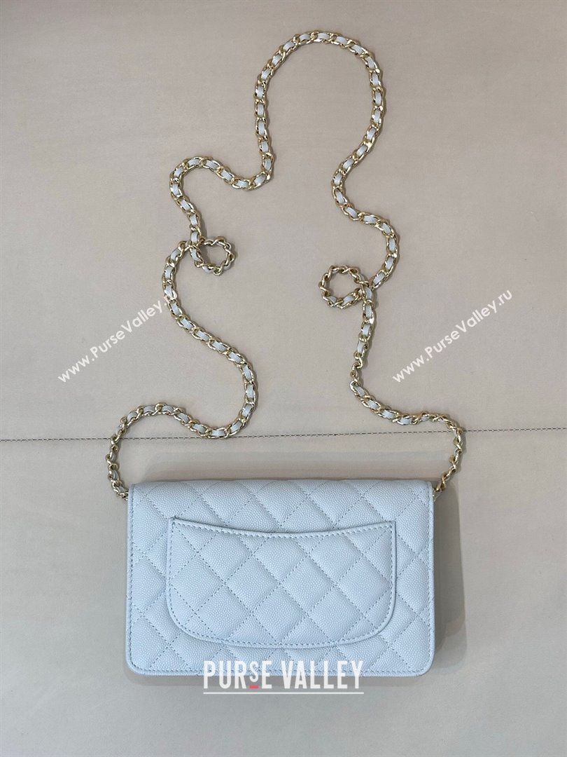 Chanel Grained Shiny Calfskin Classic Wallet on Chain WOC Light Blue 2025 AP4241 (yezi-250703093)