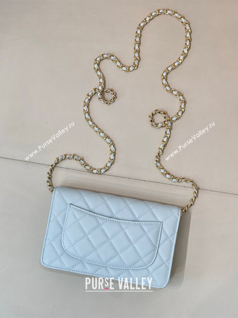 Chanel Grained Shiny Calfskin Classic Wallet on Chain WOC Light Blue 2025 AP4241 (yezi-250703093)