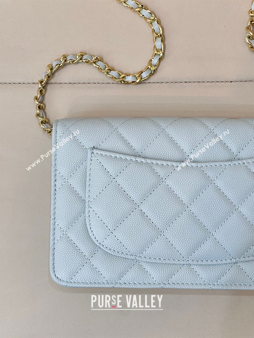 Chanel Grained Shiny Calfskin Classic Wallet on Chain WOC Light Blue 2025 AP4241 (yezi-250703093)