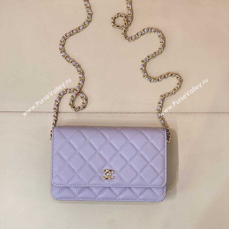Chanel Grained Shiny Calfskin Classic Wallet on Chain WOC Light Purple 2025 AP4241 (yezi-250703094)