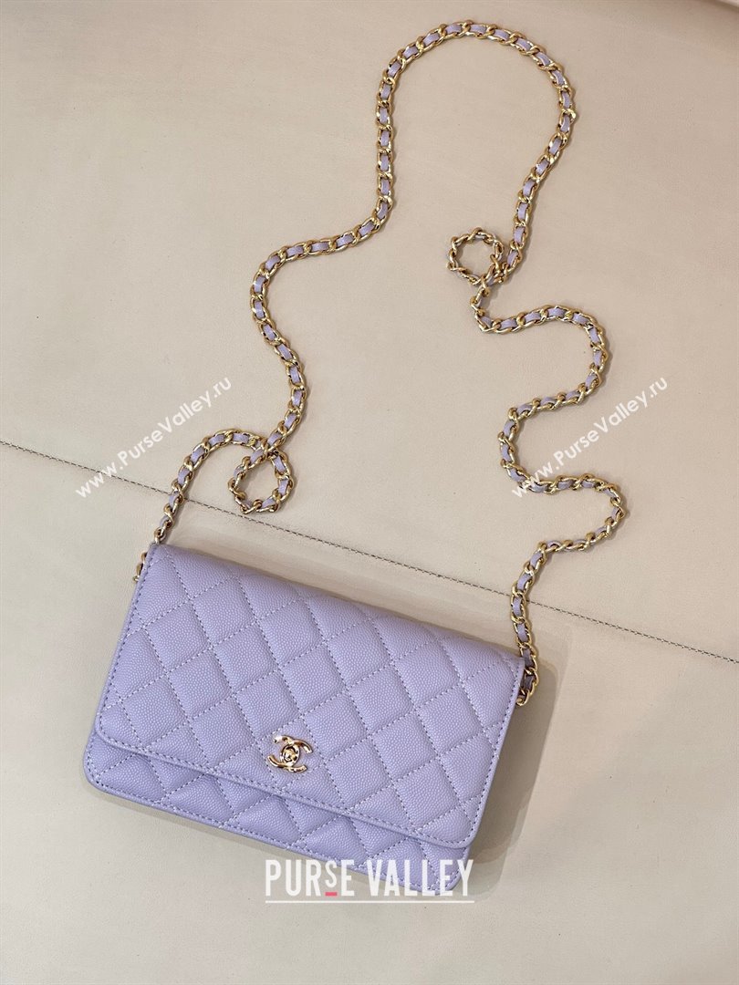 Chanel Grained Shiny Calfskin Classic Wallet on Chain WOC Light Purple 2025 AP4241 (yezi-250703094)