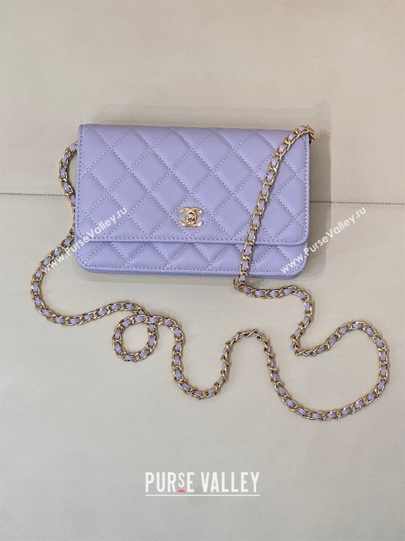 Chanel Grained Shiny Calfskin Classic Wallet on Chain WOC Light Purple 2025 AP4241 (yezi-250703094)
