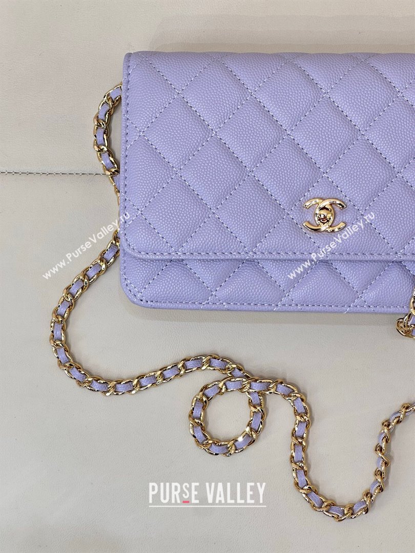 Chanel Grained Shiny Calfskin Classic Wallet on Chain WOC Light Purple 2025 AP4241 (yezi-250703094)
