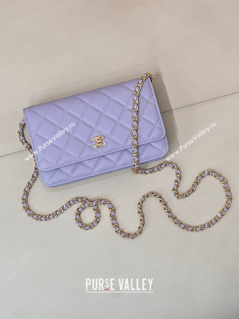 Chanel Grained Shiny Calfskin Classic Wallet on Chain WOC Light Purple 2025 AP4241 (yezi-250703094)