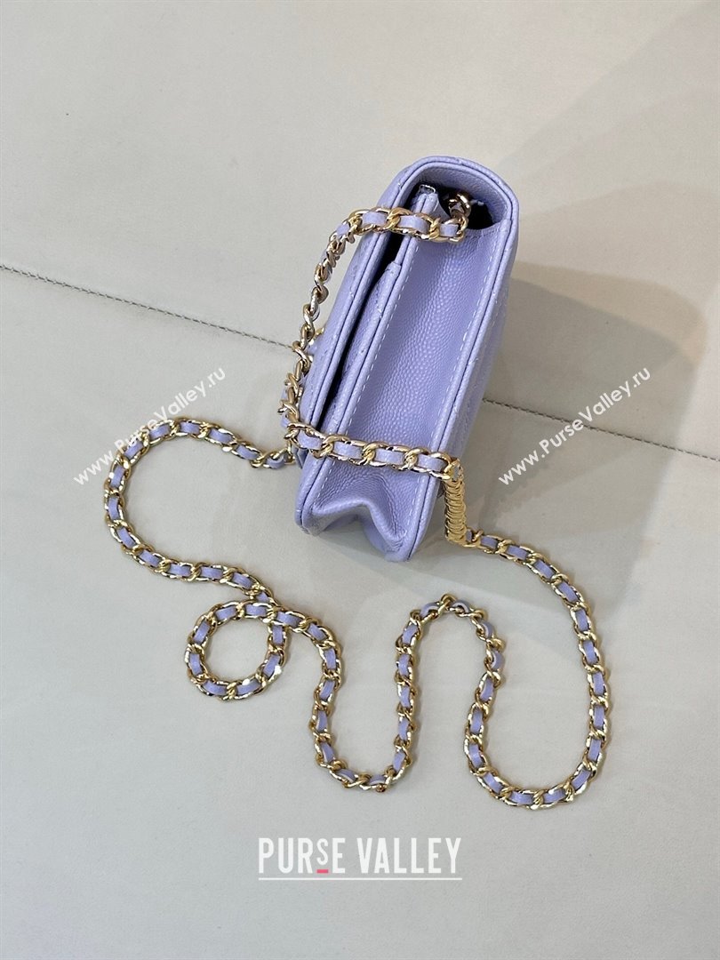 Chanel Grained Shiny Calfskin Classic Wallet on Chain WOC Light Purple 2025 AP4241 (yezi-250703094)