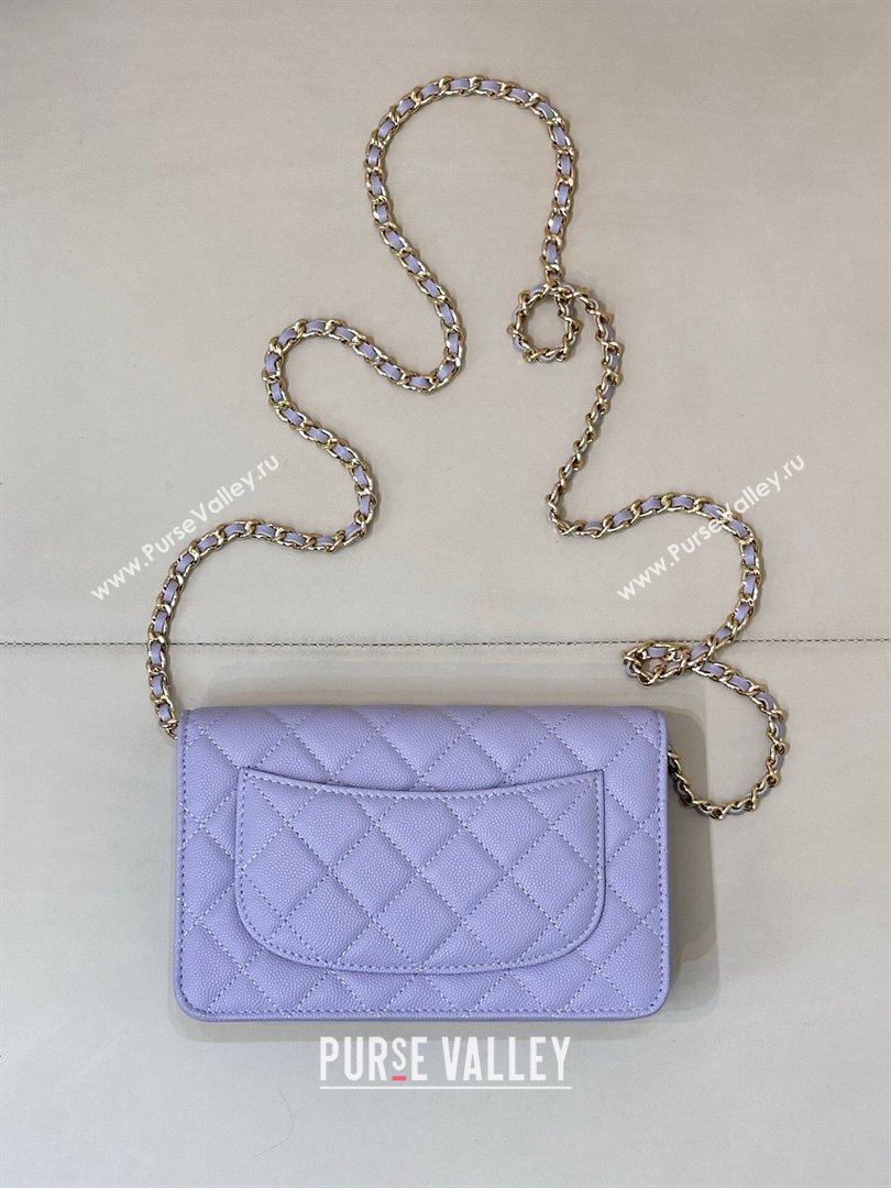 Chanel Grained Shiny Calfskin Classic Wallet on Chain WOC Light Purple 2025 AP4241 (yezi-250703094)