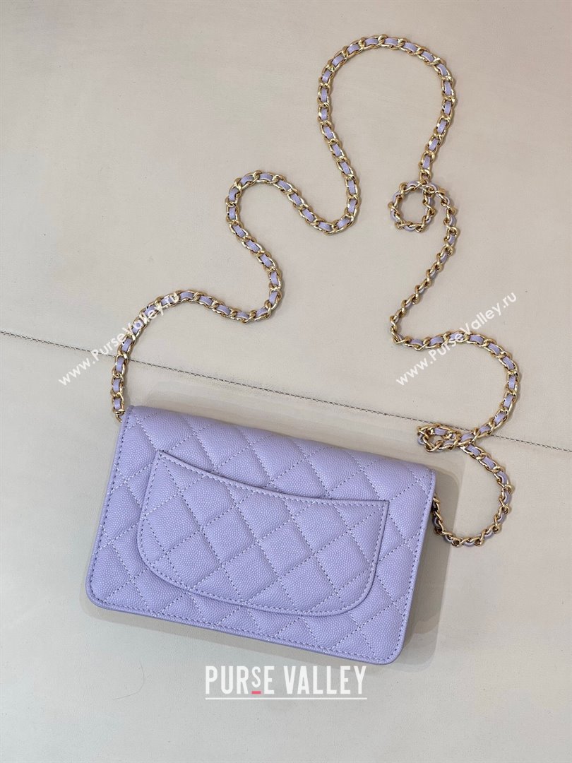 Chanel Grained Shiny Calfskin Classic Wallet on Chain WOC Light Purple 2025 AP4241 (yezi-250703094)