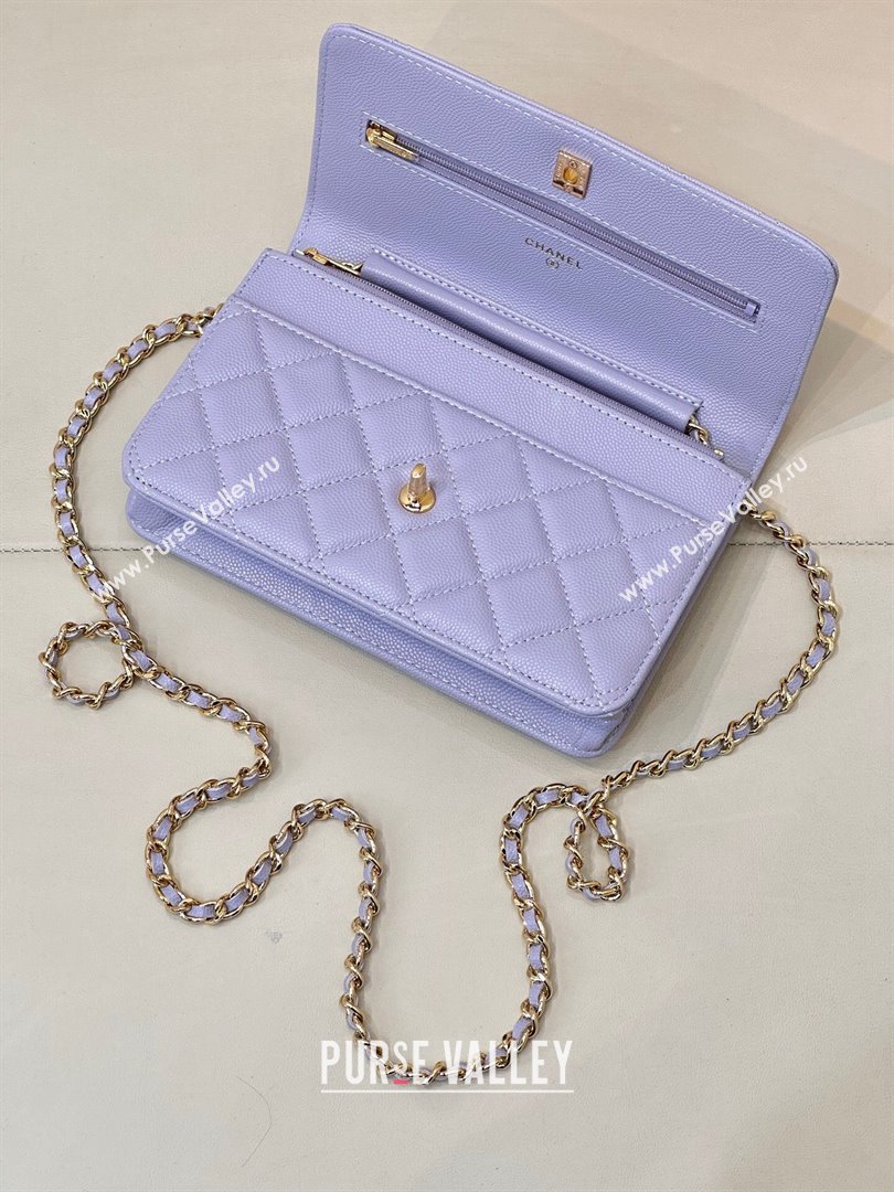 Chanel Grained Shiny Calfskin Classic Wallet on Chain WOC Light Purple 2025 AP4241 (yezi-250703094)