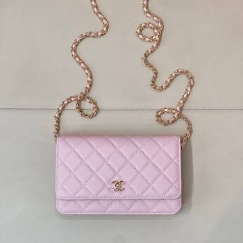 Chanel Grained Shiny Calfskin Classic Wallet on Chain WOC Pink2 2025 AP4241 (yezi-250703095)