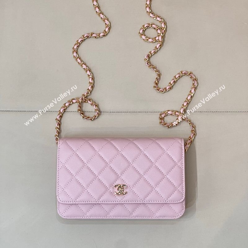 Chanel Grained Shiny Calfskin Classic Wallet on Chain WOC Pink2 2025 AP4241 (yezi-250703095)