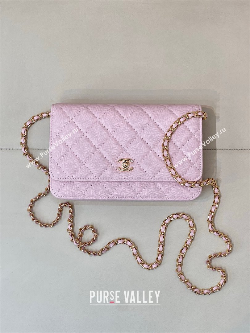 Chanel Grained Shiny Calfskin Classic Wallet on Chain WOC Pink2 2025 AP4241 (yezi-250703095)