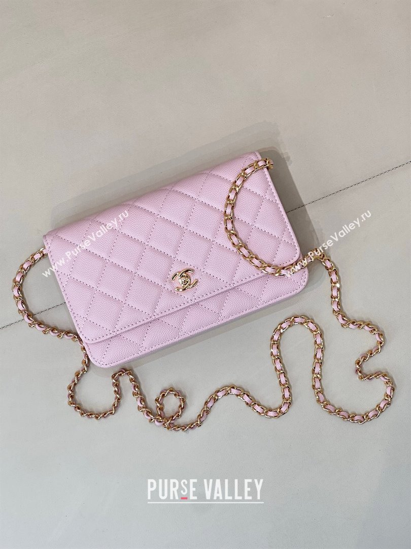 Chanel Grained Shiny Calfskin Classic Wallet on Chain WOC Pink2 2025 AP4241 (yezi-250703095)